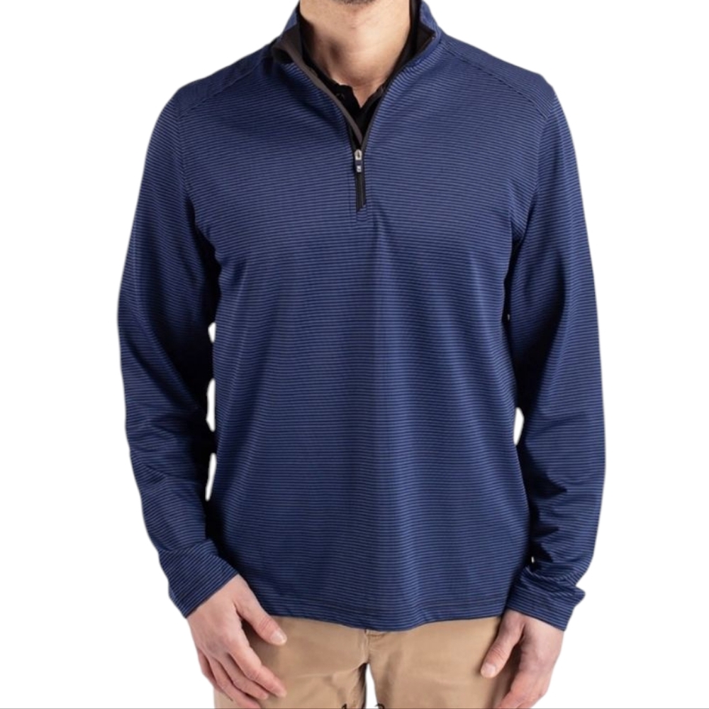 Cutter & Buck Mens Medium Navy Stripe Quarter-Zip Pullover Long Sleeve Tech Golf
